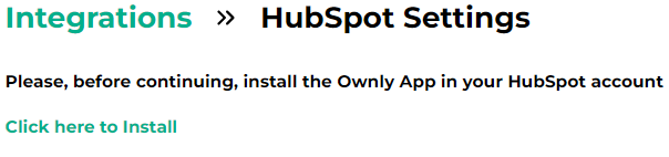 HubSpot account login prompt for connecting Ownly